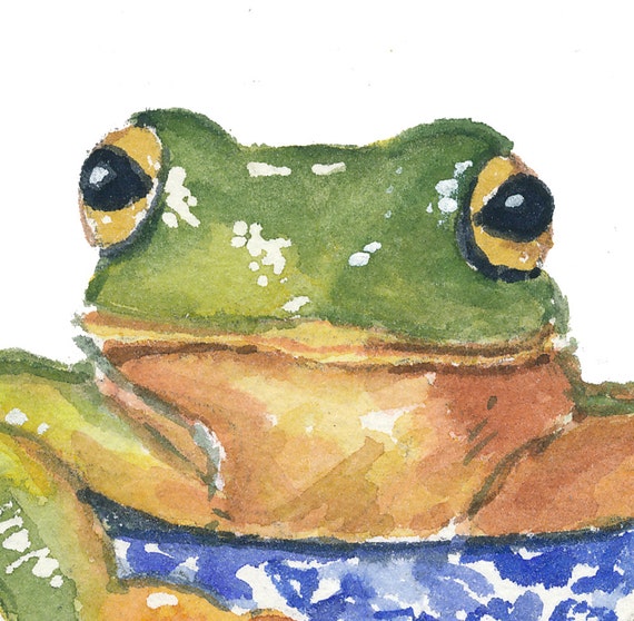 Original Frog Watercolor Painting Teacup Watercolour Frog