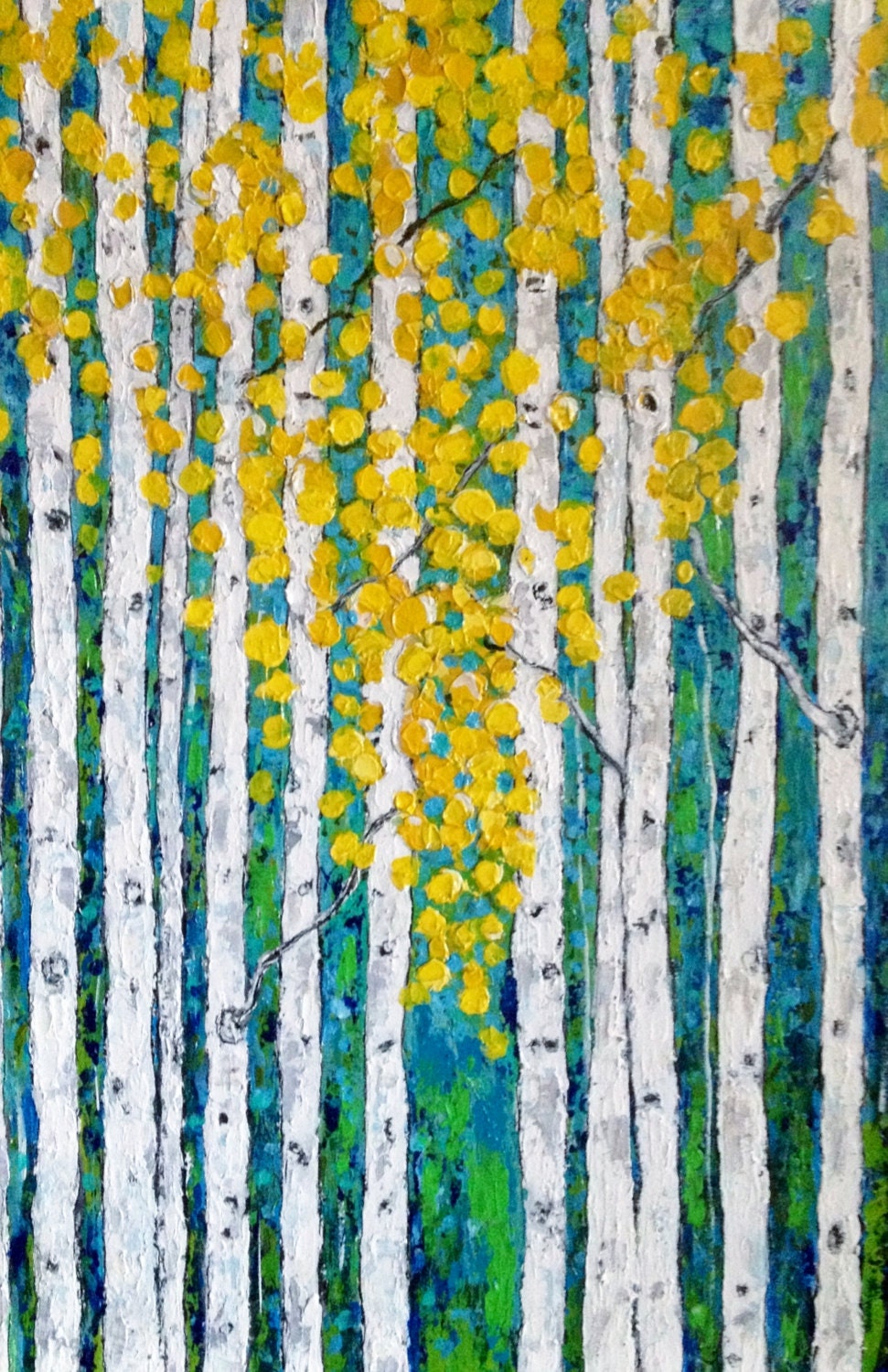 Aspen Birch Tree Original Acrylic Painting 24 x 36 x 1