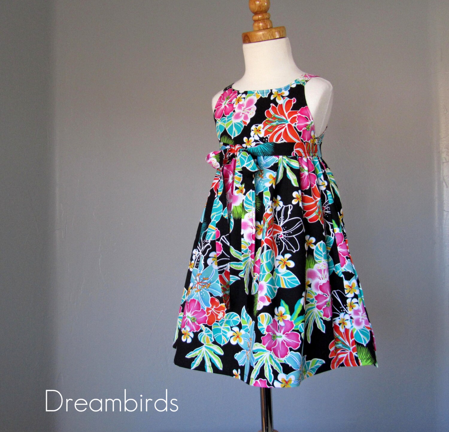 Little Girls Black Floral Hawaiian Dress Girls Adjustable