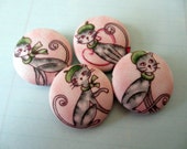 Bonjour 4 cats in Paris handmade fabric covered buttons 1 1/8 inches