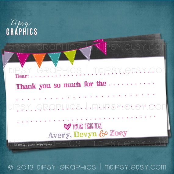Fill-In Thank You Note. Colorful Chalkboard Tumble Jump Bounce by Tipsy Graphics Il_570xn