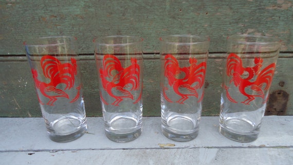 Vintage Rooster Glass Drinking Glasses Mugs At Silversnow Antiques