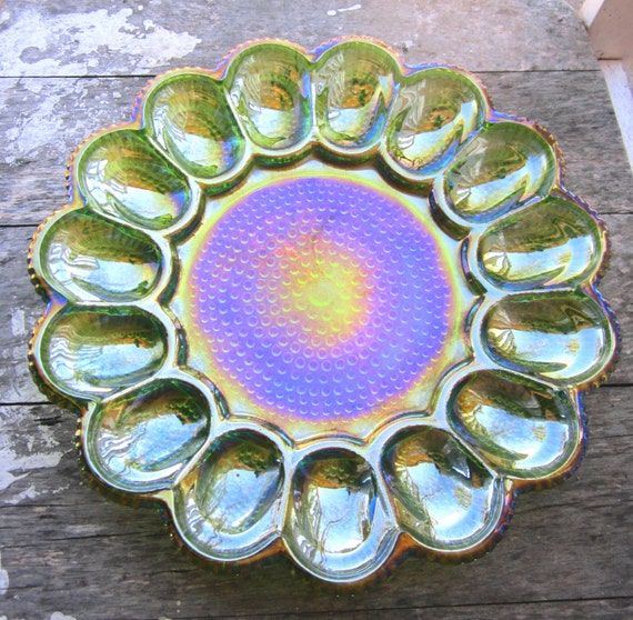 Indiana Carnival Glass Hobnail Deviled Egg Plate