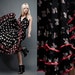 r e s e r v e d // kaykeesoo 9/30 // vintage 80s ruffled wrap dress LARGE L black metallic red trims cascading sleeveless salsa (44" bust)