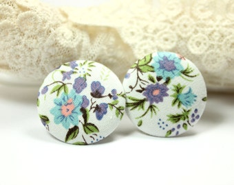 Fabric Buttons - Fresh Morning Glory Flowers White Fabric Buttons,1.18 inch. (6 in a set)