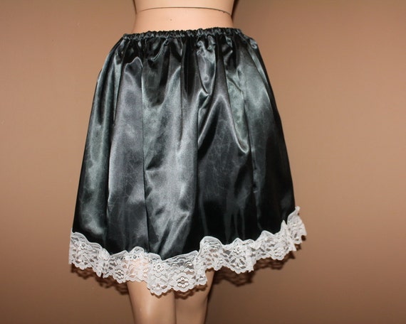 Vintage Half Slip Black Satin Taffeta with White by EmeliasCloset