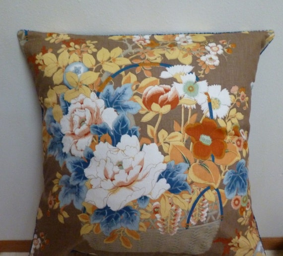 Items similar to Pillow Cover Brown Cream Rust Floral 18x18 Pillow