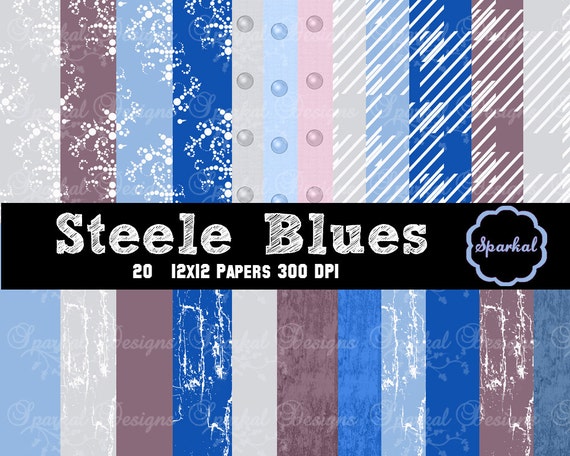 Blue PLAID Digital Paper, Blue Textured Printable Paper with Polka Dots and Patterns Instant Download Il_570xn