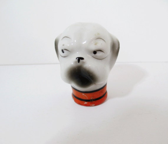 Vintage Porcelain Bulldog Cane Topper by UrbanRenewalDesigns