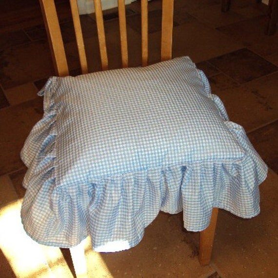 Seat Cushion Cover Gingham checks Ruffled Edge with Bow Ties