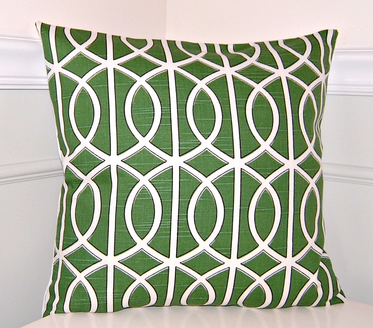 Green Geometric Throw Pillow Cover Green and White Cushion
