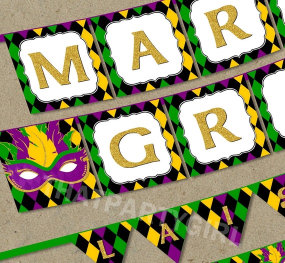 Mardi Gras Party Banner DIY U Print Instant by thatpartygirl