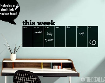 Weekly Wall Decal Chalkboard Calendar - Free Chalk Ink Marker - Blackboard This Week Calendar Wall Decal CHK-WCAL1