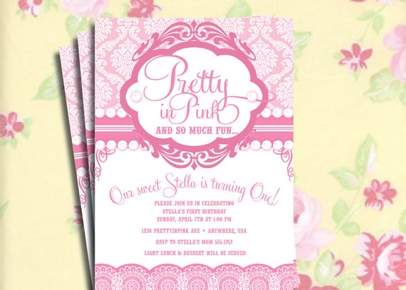 DIY Printable Vintage Pretty in Pink Birthday Party Invitation or Baby 