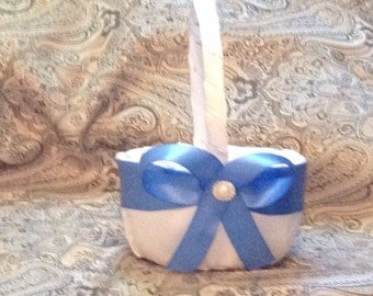 wedding flower girl basket white and blue custom made