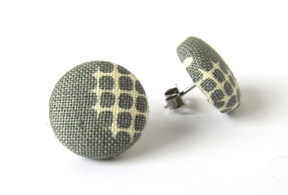 Grey gray beige stud earrings  small tiny unique by KooKooCraft