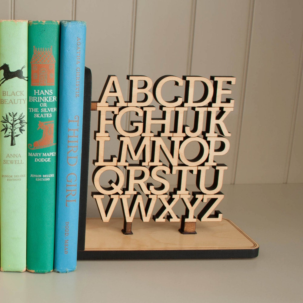 Wooden Alphabet Bookend Kids Children ABC Letters Nursery