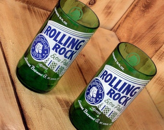 Rolling Rock 8 ounce novelty glasses made from beer bottles