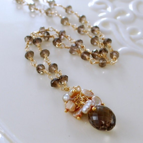 Chocolate Brown Smoky Quartz Gemstone Necklace Champagne