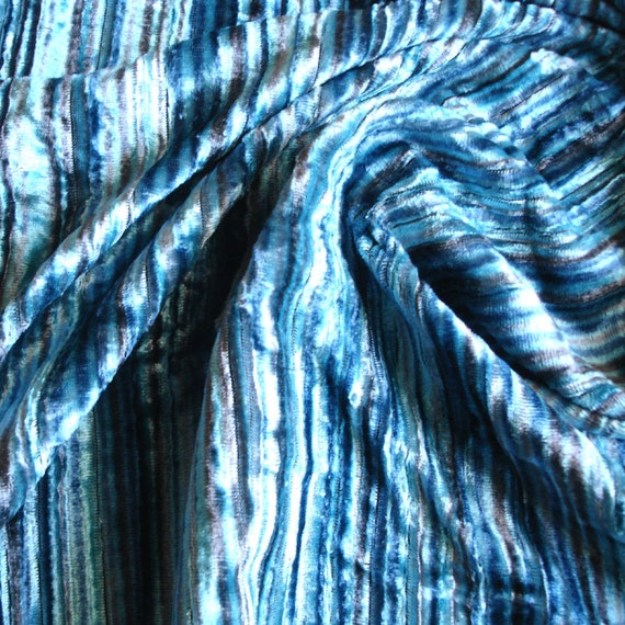 Aqua Swirls Velvet Fabric with PinStripes Technique