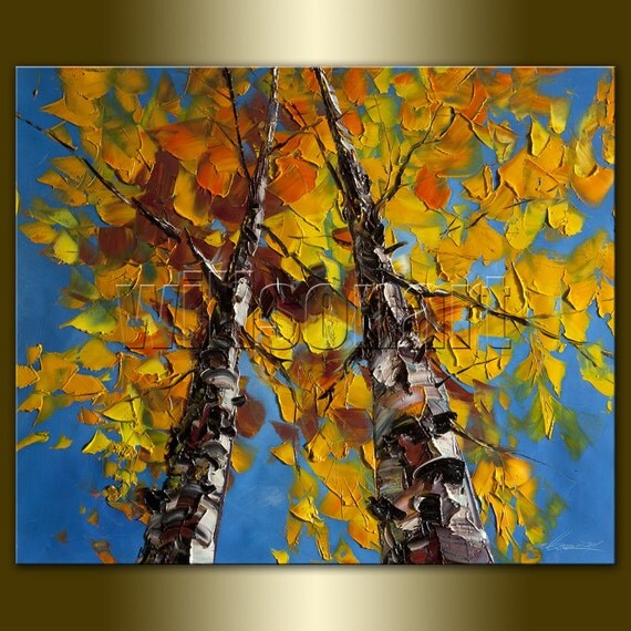 Original Tree Art Seasons Landscape Painting Textured Palette