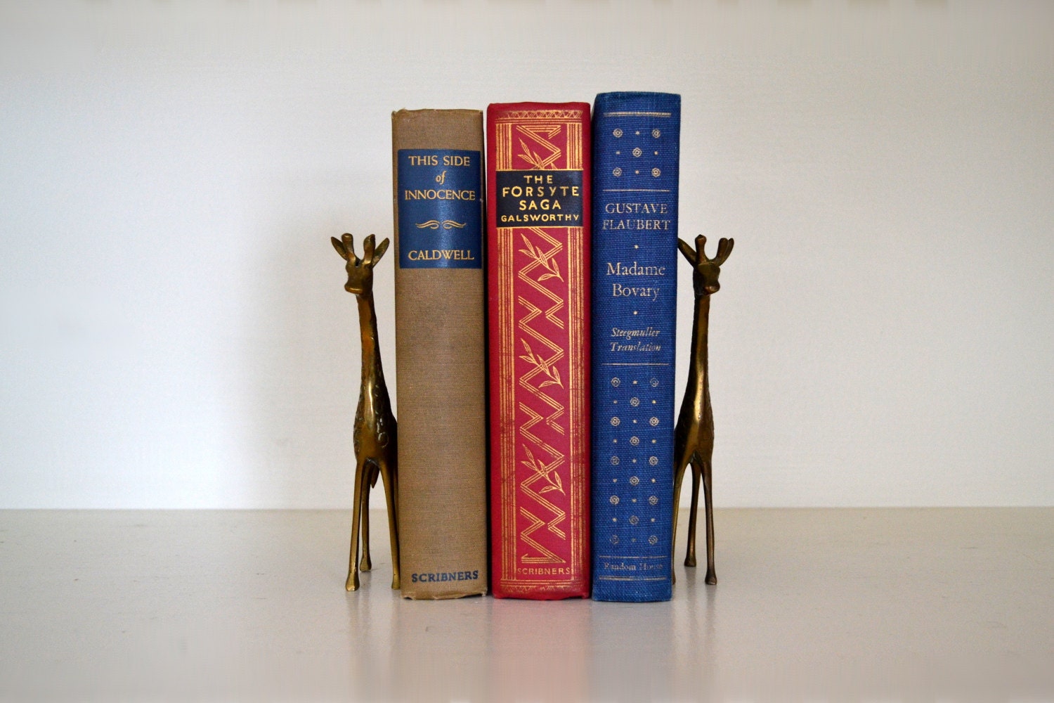 Vintage Brass Giraffe Bookends Gold Tone Jungle Circus Zoo