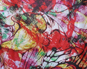 SPECIAL--Red Yellow and Green Huge Splatter Print Pure Cotton Lawn Fabric--One Yard
