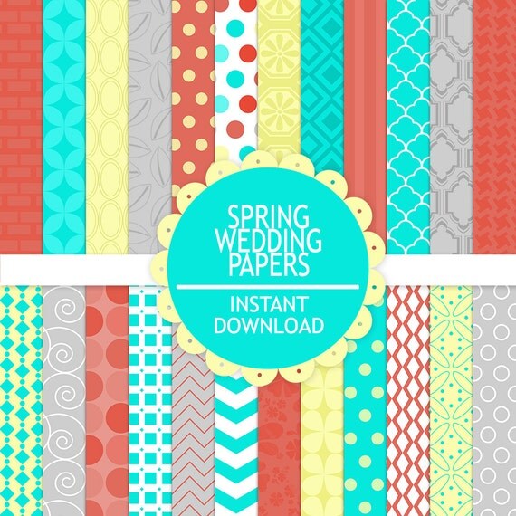 50% OFF SALE Digital Paper Scrapbook Printable Paper Pack Instant Download Spring Wedding (540) Il_570xn