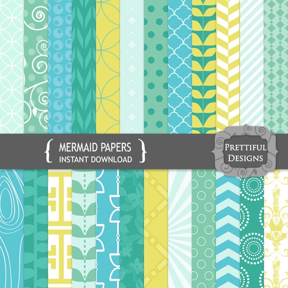 50% Off Sale Digital Scrapbooking Printable Paper Pack Instant Download Mermaid (679)