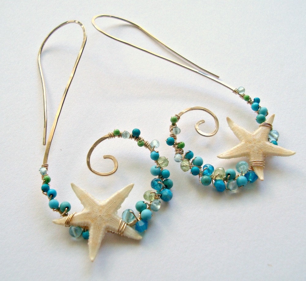 Starfish Hoop Earrings Real Starfish Beach by BellaAnelaJewelry