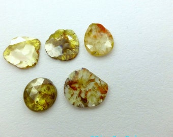 DiAMOND SLiCES. Faceted. PEaR SHaPe. Natural. Red / Orange Inclusions on Yellow Body. Free Form. 1 pc. 0.68 cts. 6.5x7.3 mm (Dia273C)