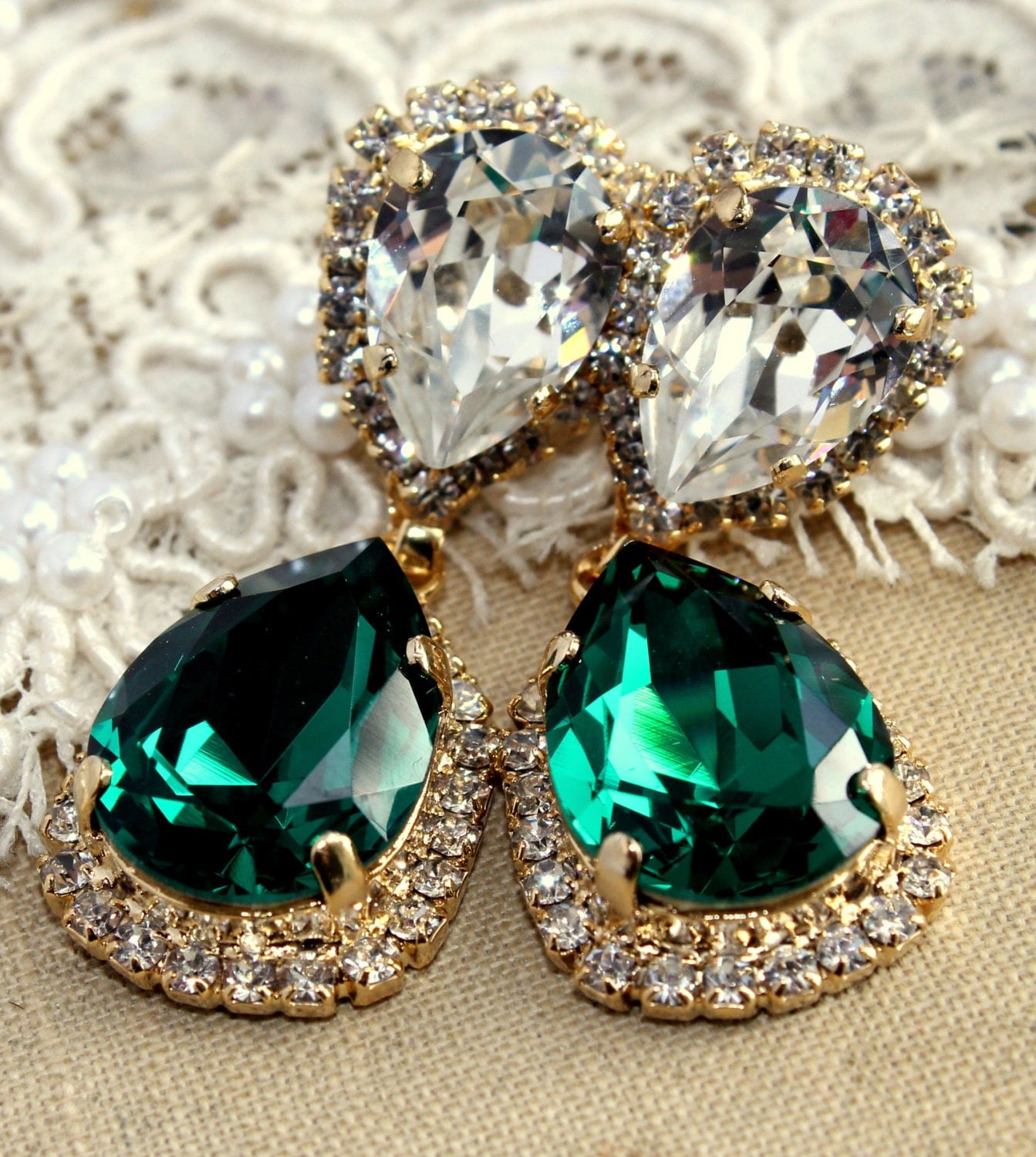 Emerald chandelier earring Estate earrings drop emerald