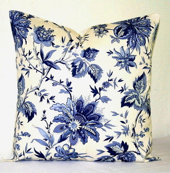 Navy Blue and White Floral 18 inch Decorative Pillows Accent