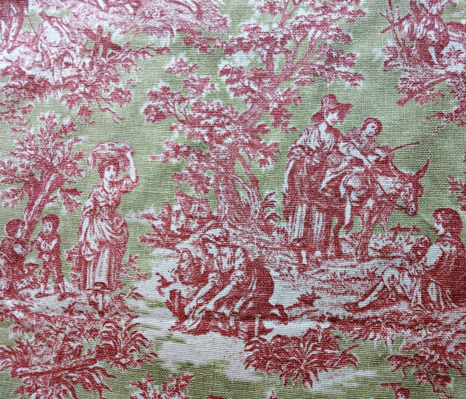 Waverly Rustic Life Toile Fabric Pink And Green 1 Yard