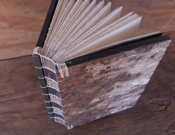 handmade birch bark journal unique wood book by ThreeTreesBindery