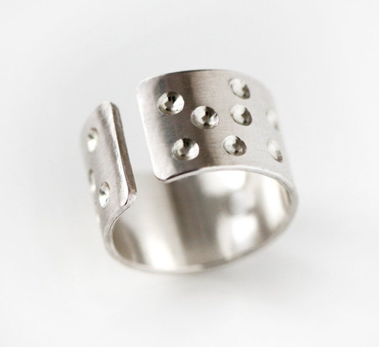 Silver Cuff Ring Adjustable Wide Band Open by CoriluDesigns