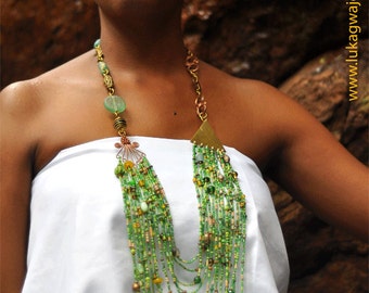 Africa Jewelry Lime Green Masai Beaded necklace-Chunky Handmade necklace-Statement African Necklace-Elegant African Jewelry