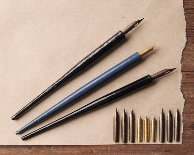 Vintage Fountain Dip Pens with Nibs Liquid Ink Writing