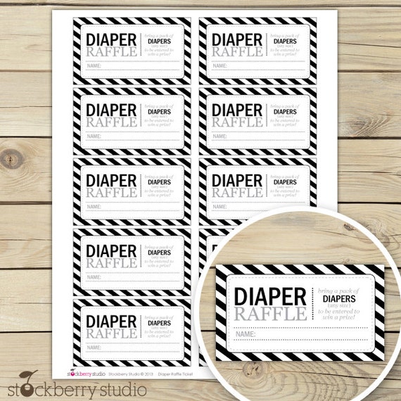 black baby shower diaper raffle tickets instant download