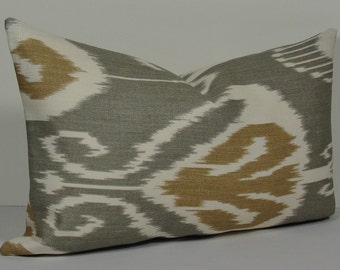 KRAVET Ikat Gray Tan Lumbar Decorative pillow cover, throw pillow Bansuri designer pillow