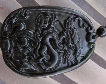Natural Stone Dragon Amulet Pendant 40mm x 30mm TH129
