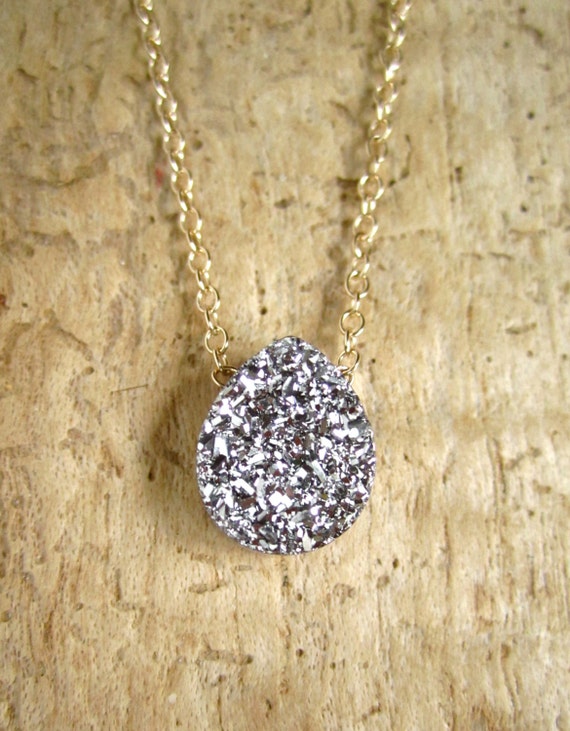 Silver Druzy Drop Necklace