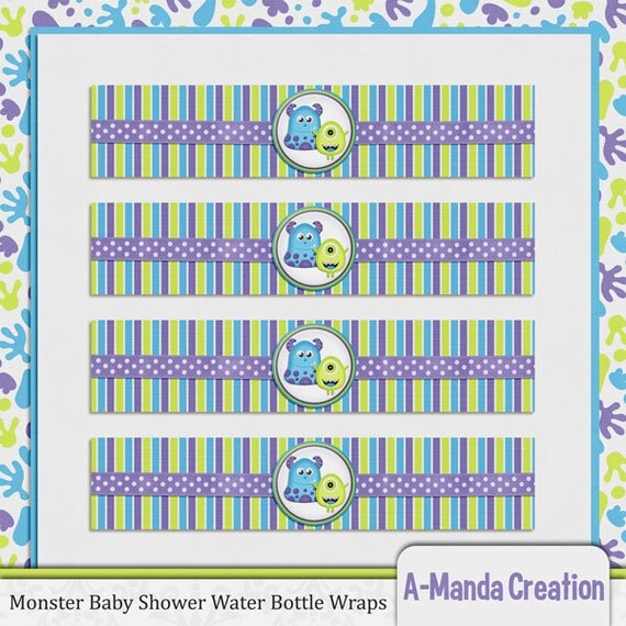 Little Monster Baby Shower Water Bottle Wrappers Instant Download Il_570xn