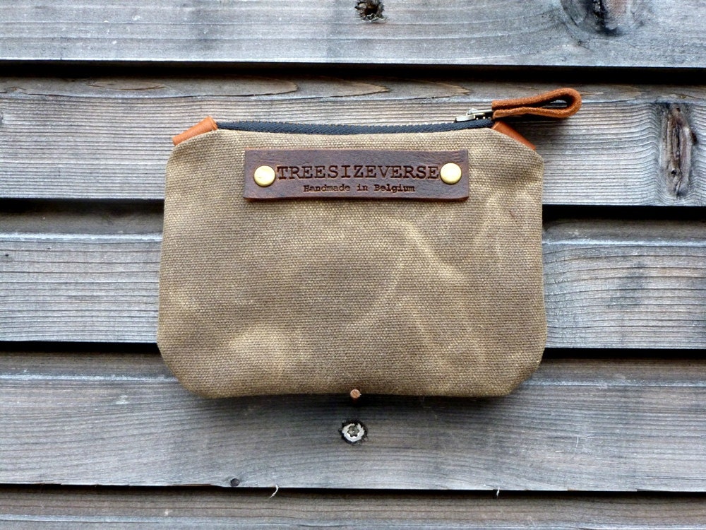 Waxed canvas small pouch / small zipper pouch / by treesizeverse