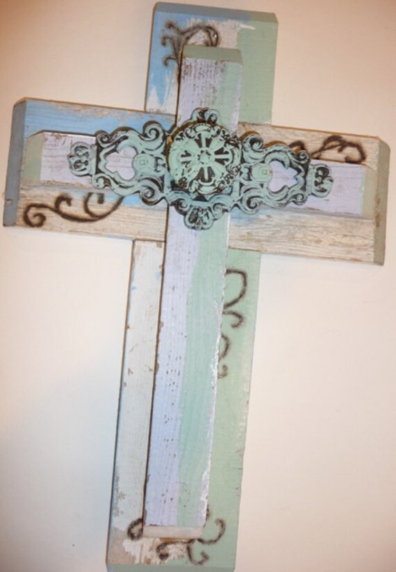 Double vintage Cross handmade gift under 40jesus home