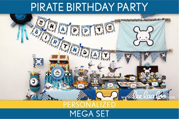 Pirate Birthday Party Package Collection Set Mega Personalized Printable // Pirate Boy Blue - B7Pz2 Il_570xn
