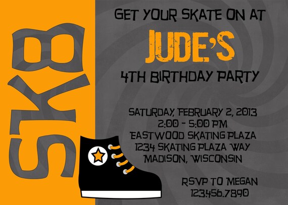 Ice Skate 5x7 Birthday Party Invitation Boy DIY Printable Il_570xn