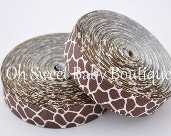 Brown Giraffe 7/8" Grosgrain Ribbon
