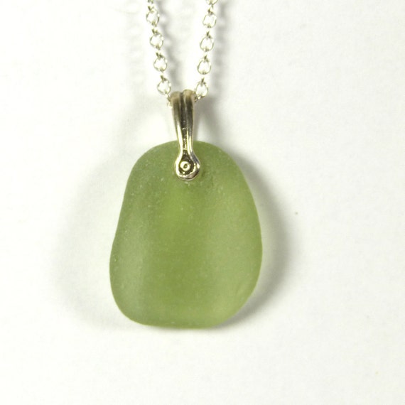 Sea Glass Necklace Green on Sterling Silver by thestrandline