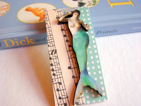 3D Brooch  Mermaid Pin Badge  Lg Chipboard Paper by mimiandlucy